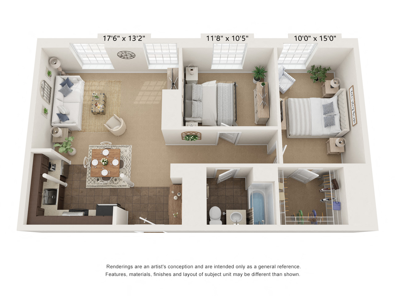 Floor plan for 2 beds, 1 bath, 1100 sqft